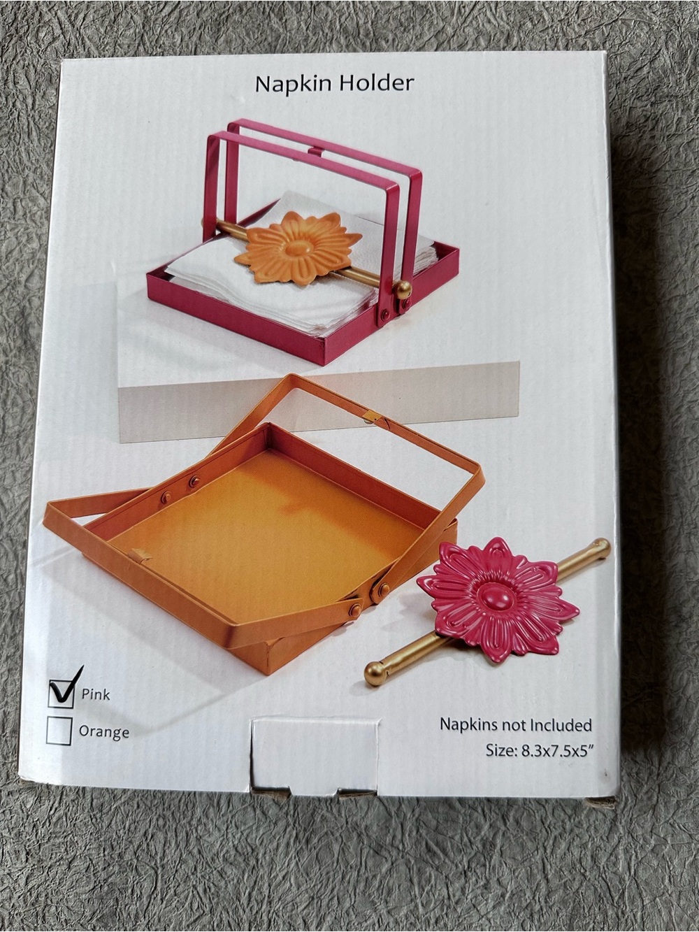 Pink Floral Metal Napkin Holder with Gold Accent